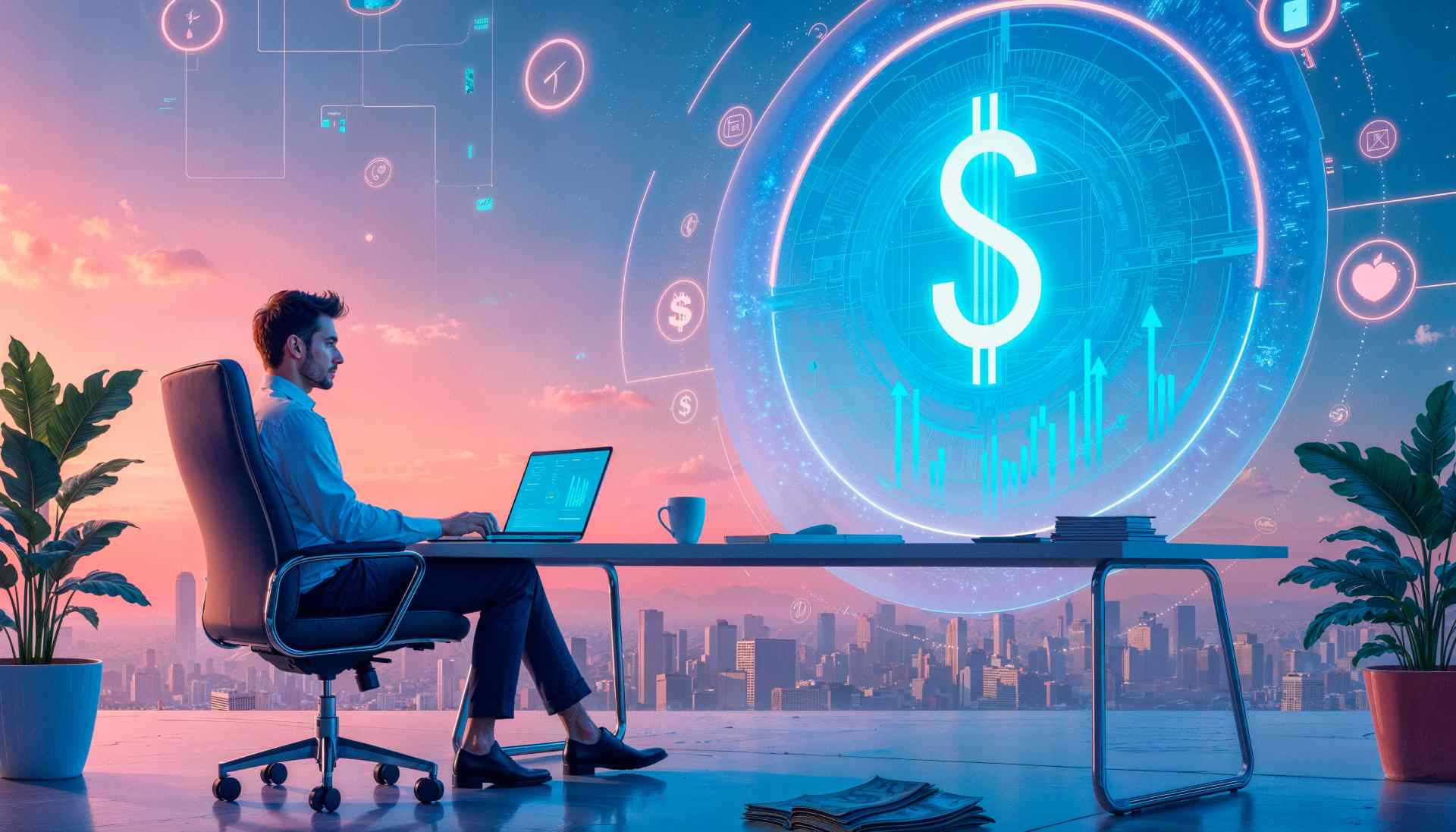 businessman working laptop with stock market chart 1 1